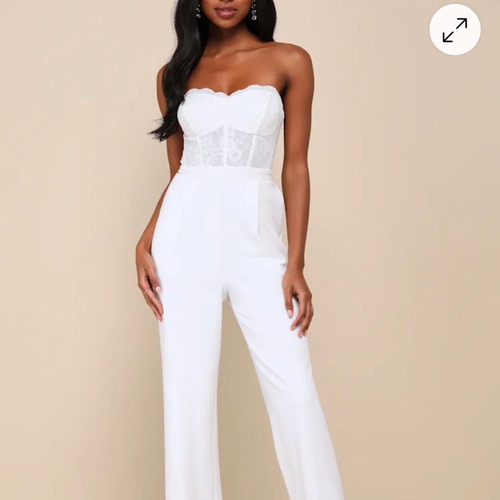White Lace Strapless Bustier Jumpsuit - Picture 3 of 3